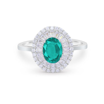 Art Deco Wedding Ring Oval Round Simulated Paraiba Tourmaline CZ 925 Sterling Silver